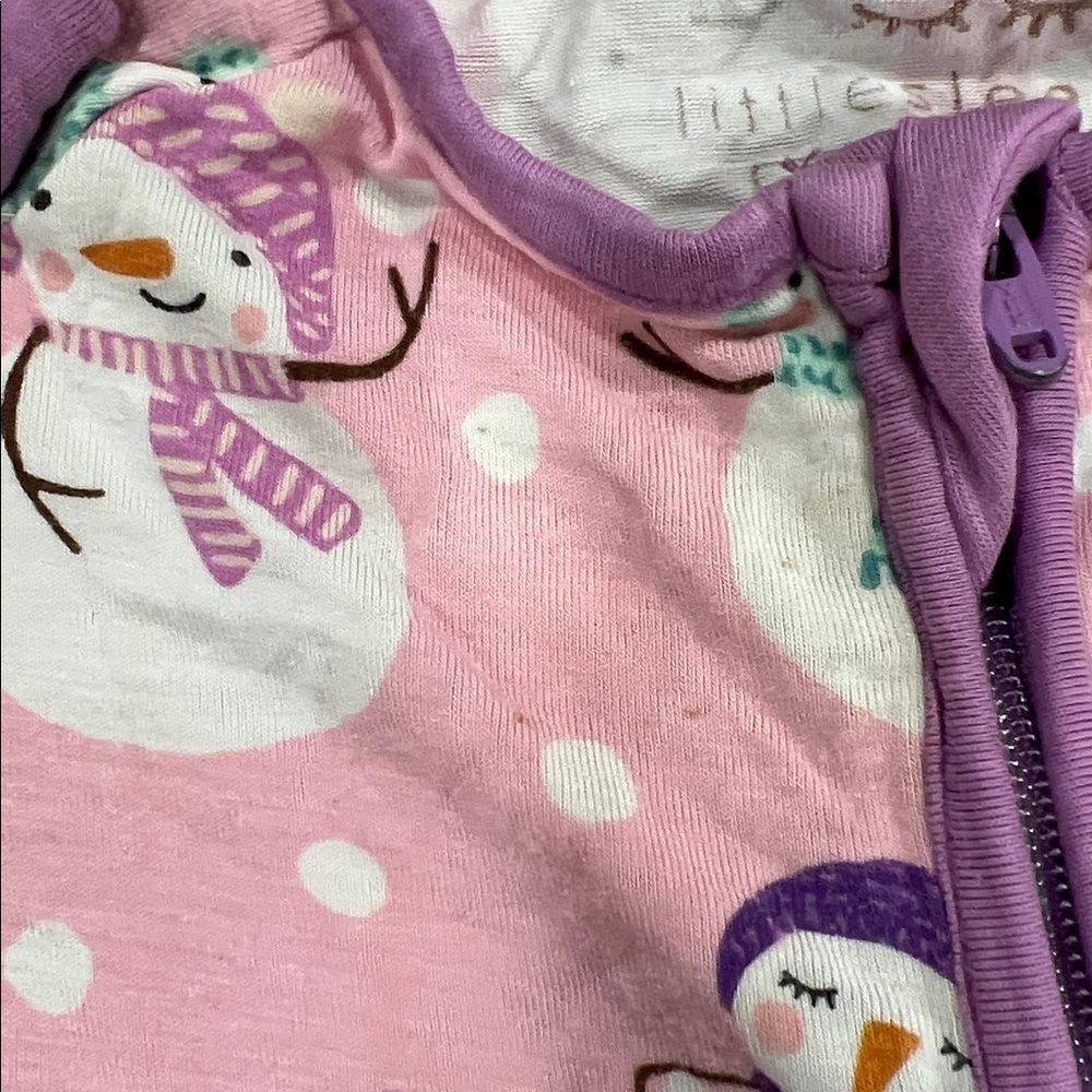 Little Sleepies Pink and Purple Snowman bamboo pajamas 6-12 months - Picture 4 of 7